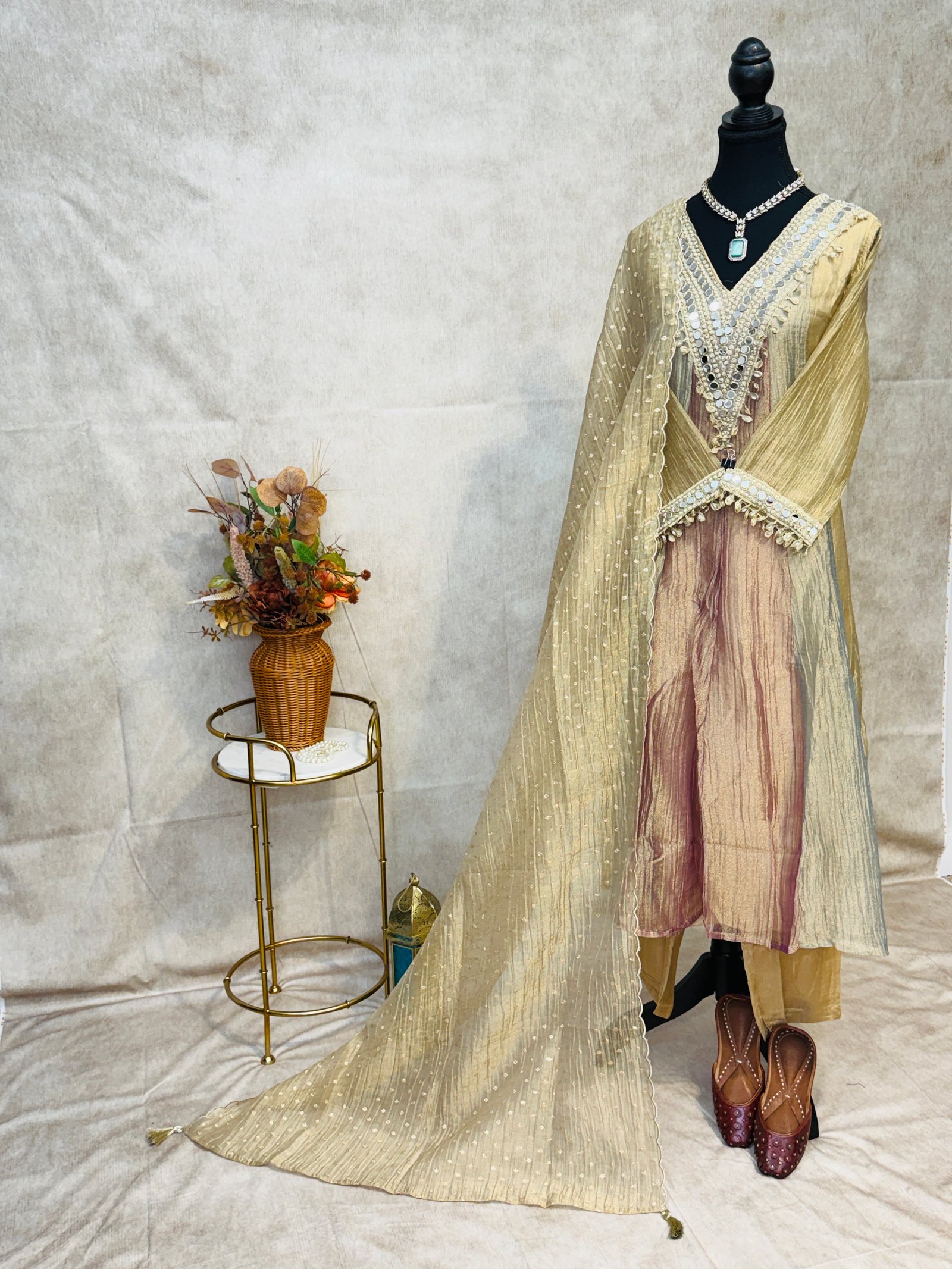 Pure Crushed Tissue Anarkali Style 3 Pcs Suit
